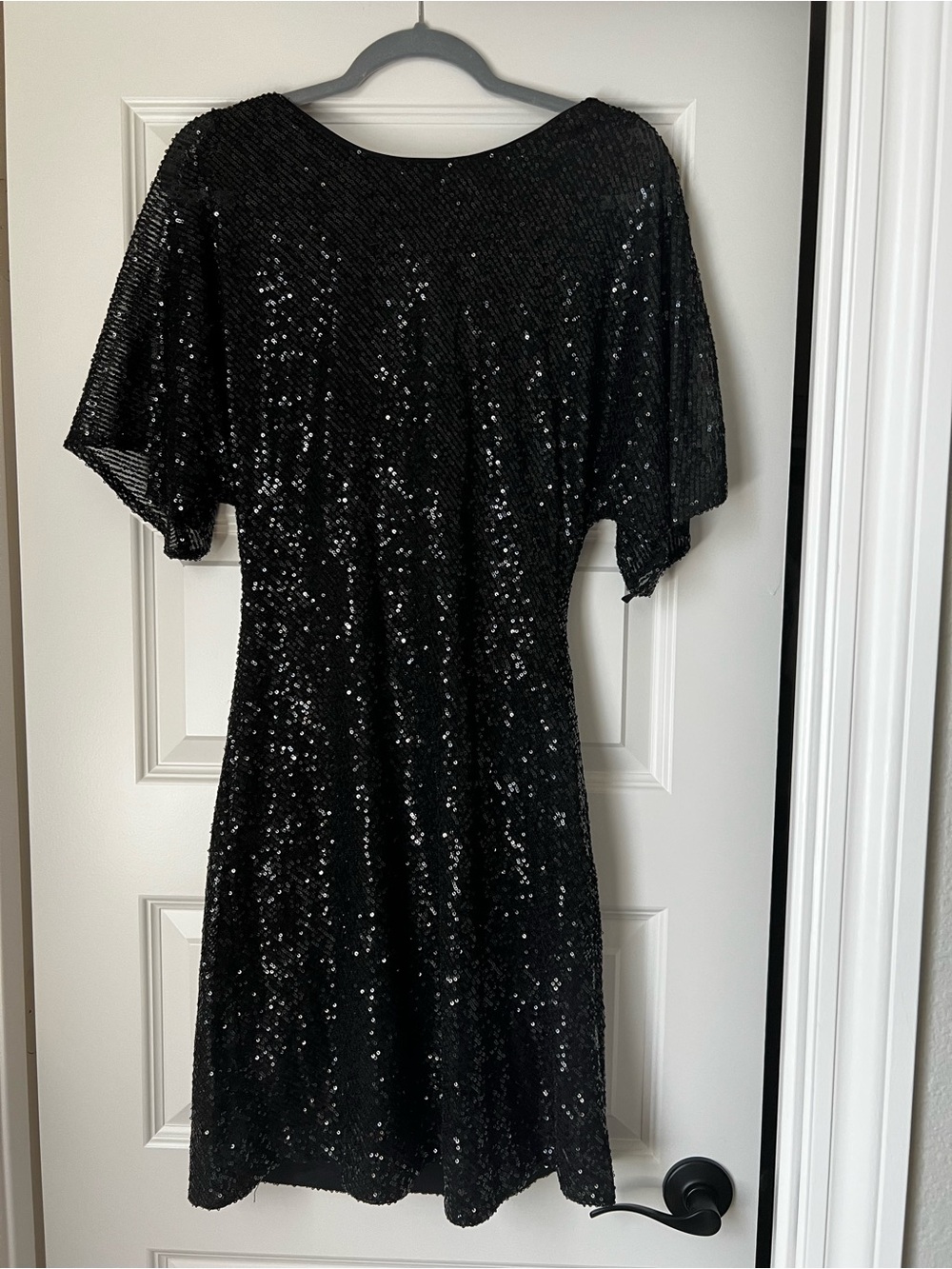 Donna Morgan black sequin flutter-sleeve mini dress